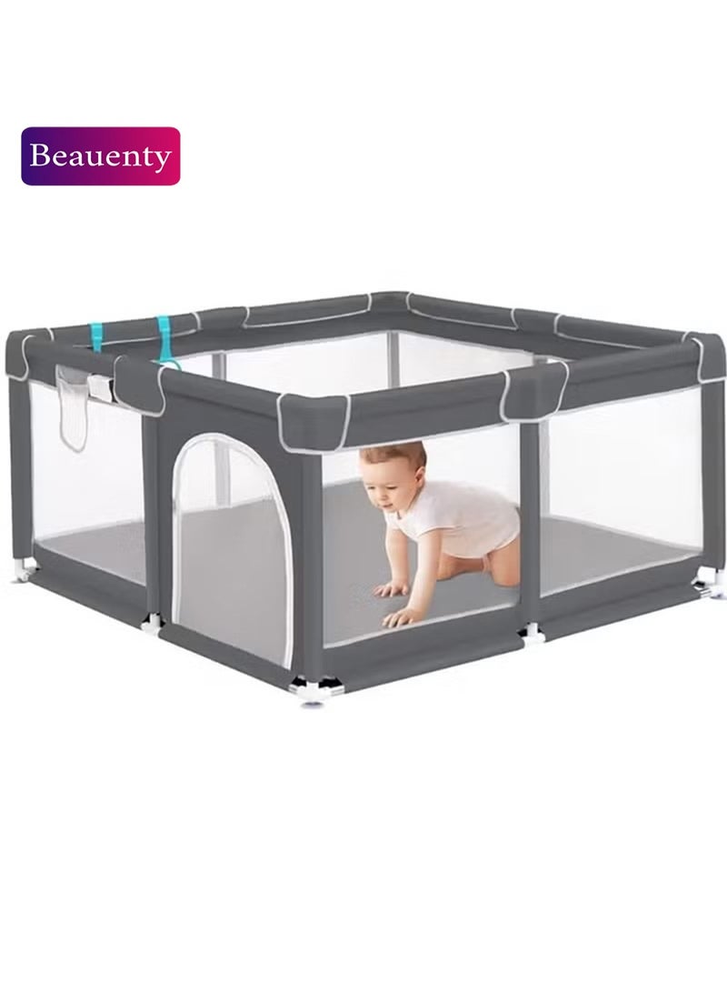 Beauenty Baby Playpen, 47×47 Inch Small Playpen for Babies, Enhanced Safety Baby Play Yard for Indoor & Outdoor, Infant Play Pen with Soft Breathable Visible Mesh, Anti-Fall Design & Easy Setup, Grey - Image 1